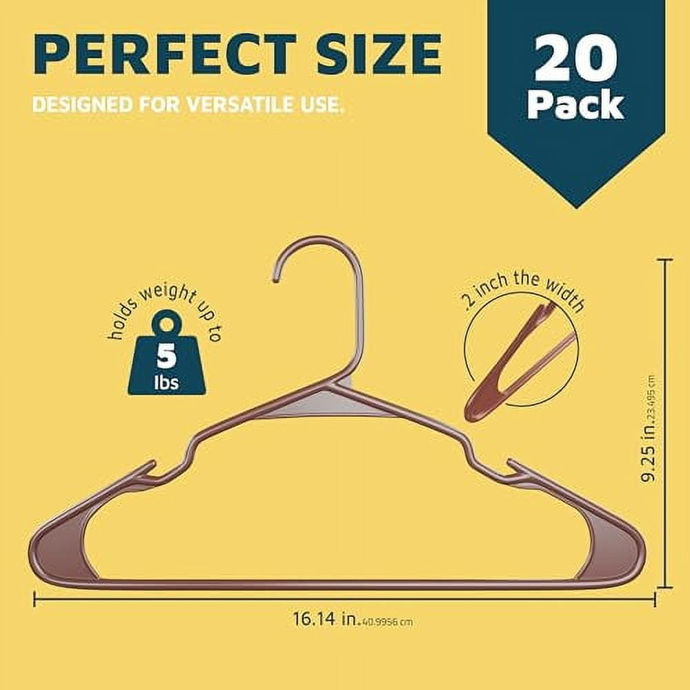 Lifemaster Plastic Clothes Hangers – Heavy Duty Hanger Set, For Organizing Clothes, Dresses, and Coat, Holds Up To 5 lbs, Space-saving Hangers with Non-Slip Shoulder Grooves, Pack of 20, Brown