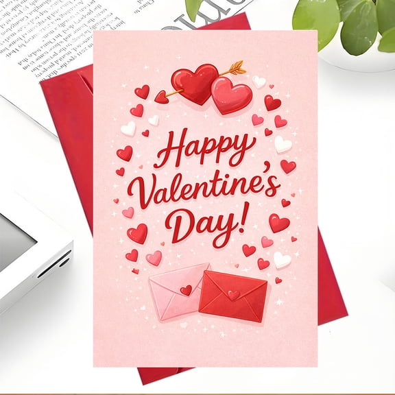 Happy Valentine's Day Card with Hearts Design – Includes Matching Envelope, Blank Inside for Personal Messages – Perfect Romantic Gift for Loved Ones