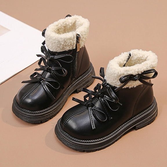 BXJX Children's Winter Boots- Thickened Fashion Casual Zipper Side Ankle Boots Black Size 12