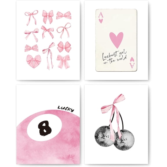 FacoFaco Pink Coquette Trendy Preppy Wall Art Prints 8 x 10 Posters 4 Pack