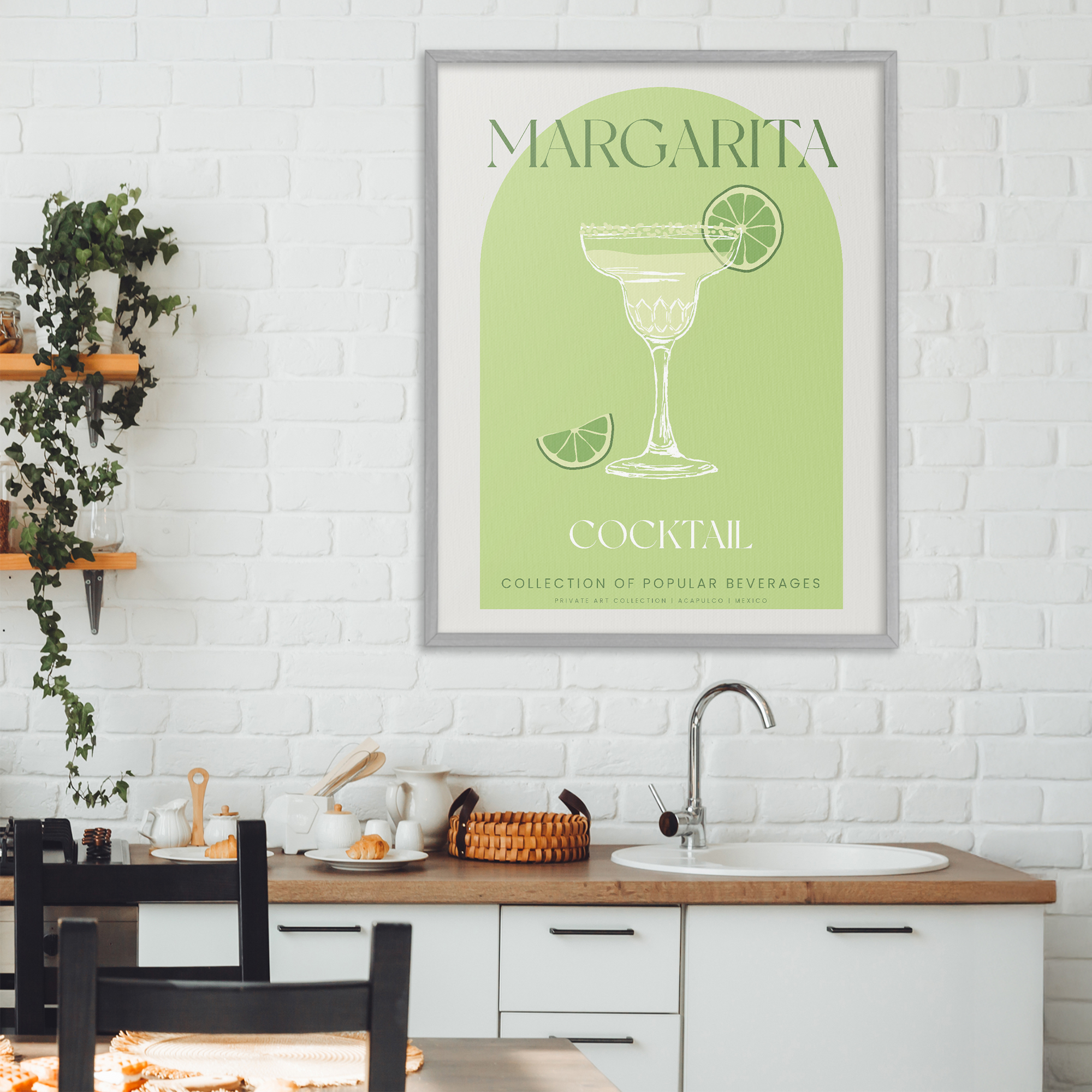 Stylish Retro Margarita Gray Framed Giclee Art, design by Lil' Rue