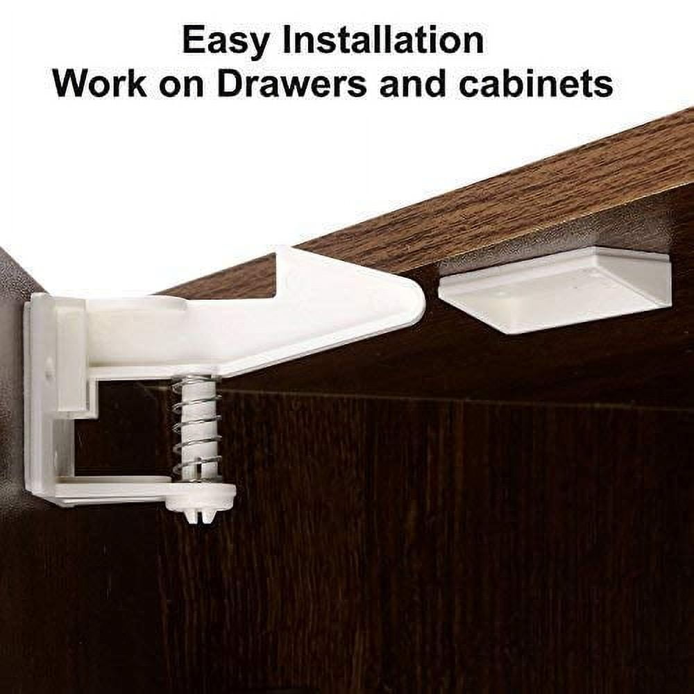 Child Safety Cabinet Locks, Baby Proofing Spring Locks for Universal Use, No Drilling Required, Invisible Design for Seamless Home Integration, 3M Adhesive for Easy Application,