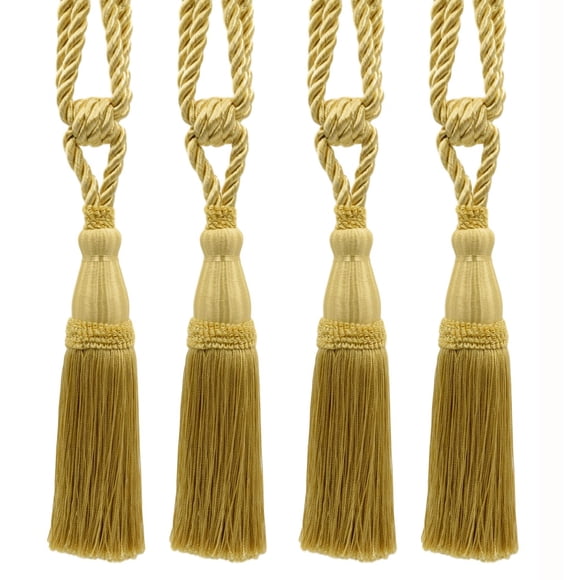 Elegant Lustrous Curtain Tassel Tieback, Tassel Length 8 1/2" (21.5cm), 30" Spread (76cm) (Style# TBC085), Light Gold #B7 (Light Yellow Gold) Set of 4