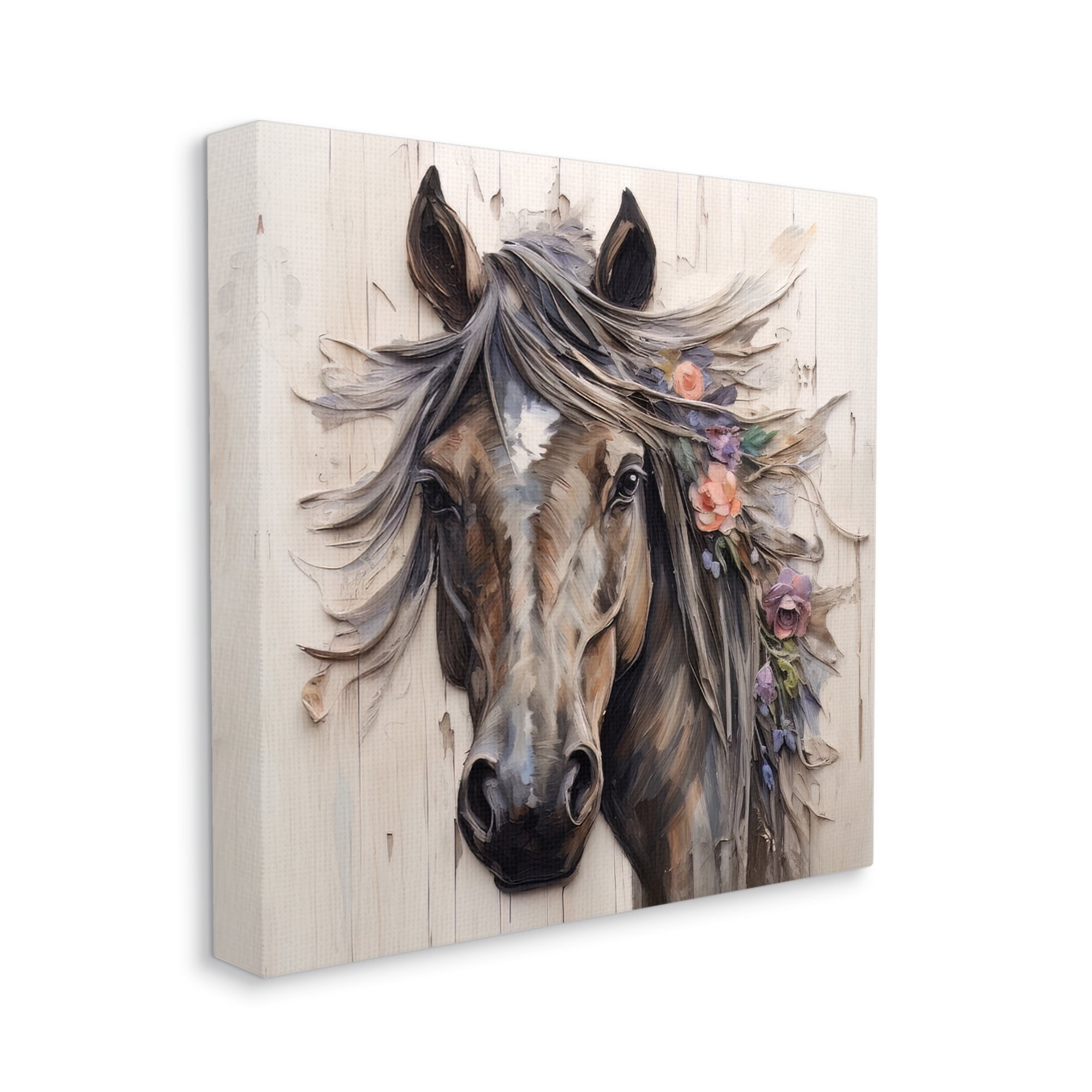 Stupell Industries Farm Horse Floral Mane Animals & Insects Painting Gallery Wrapped Canvas Art Print Wall Art, 30 x 30