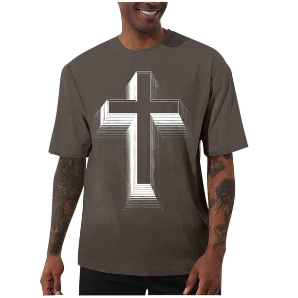 Camisas de Manga Corta de los Hombres Casual Pascua-Impresión Suelta Deportes Elásticos Cuello Redondo, Suave Blusa de Poliéster Spandex