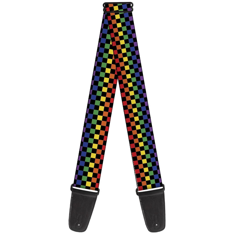 Buckle-Down Guitar Strap, Checker Black Rainbow Multi Color, 2 Inches Wide