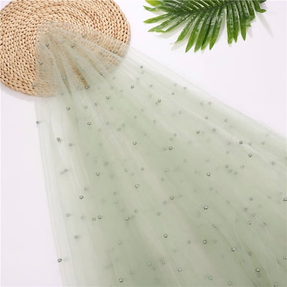 ERDOUY Blush Pearl Sheer Tulle Fabric 39x63 Inches, Elegant Mesh Material for Tutu Skirts, Wedding Arch, Bridal Veil & Party Table Decor,Light Green A