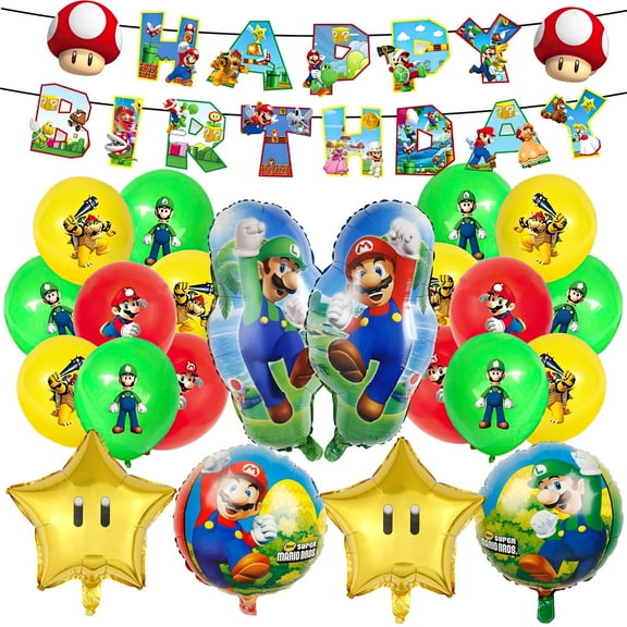 25PCS Birthday Party Balloons 1pc flag, 2pcs balloons, 2pcs round balloons, 2pcs aluminum film balloons, 18pcs balloons Suitable for birthday party, home celebration decoration