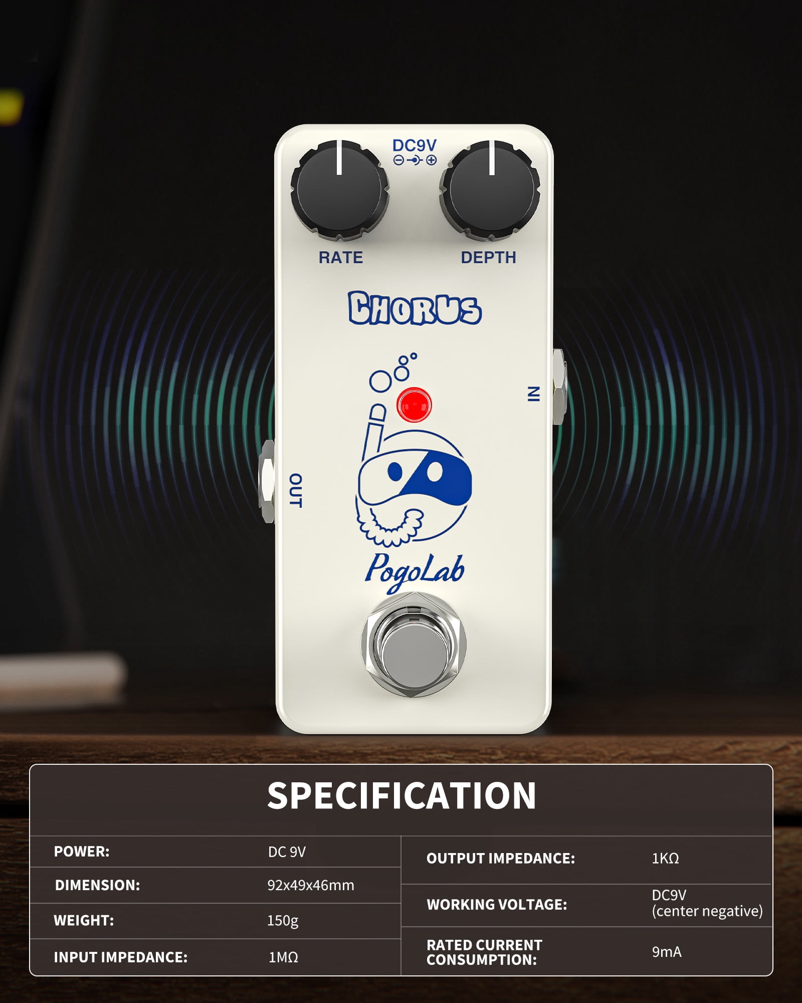POGOLAB Chorus Pedal Chorus Guitar Pedal Mini Analog Chorus Pedal DC 9V True Bypass for Electric Guitar