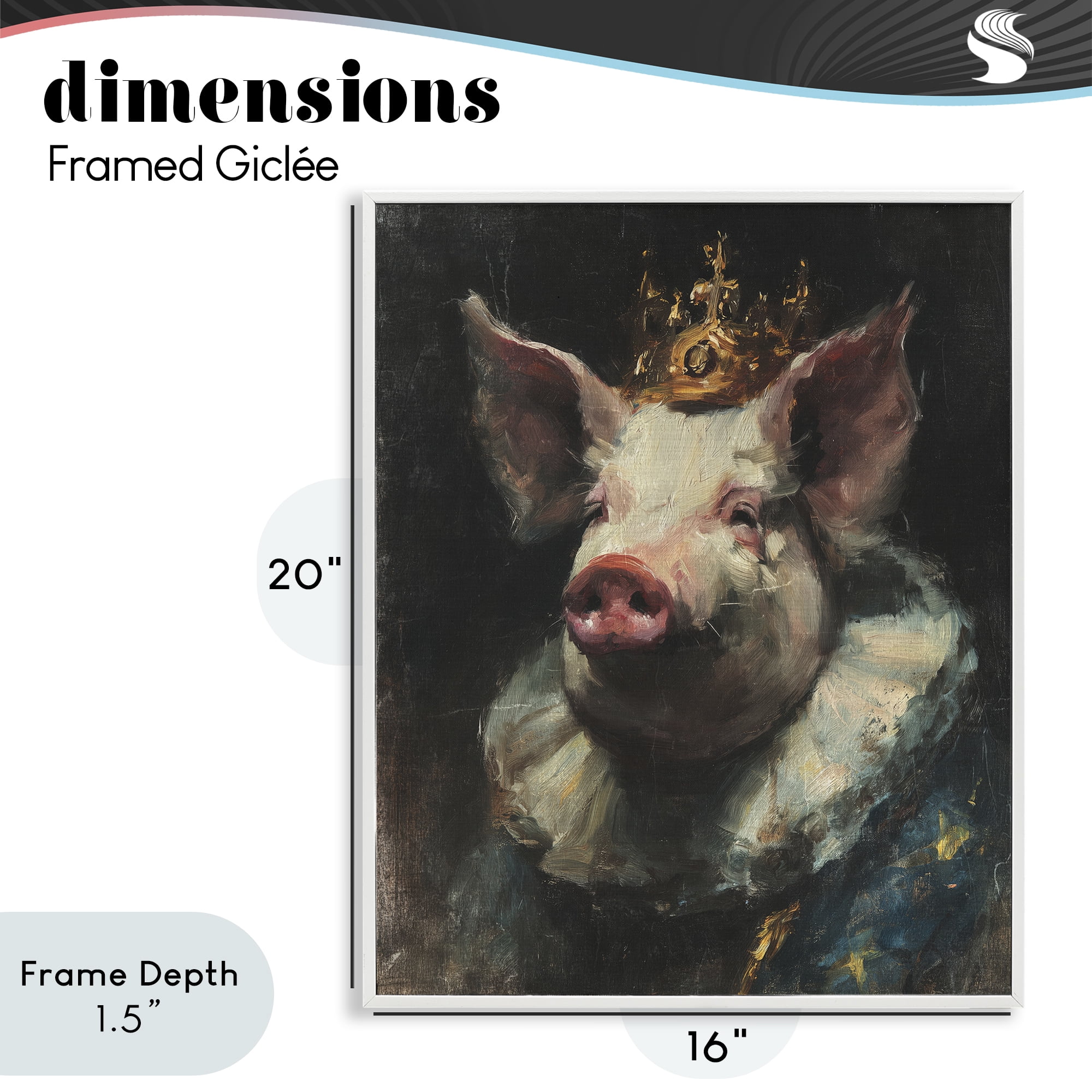 Stupell Industries Crowned Imperial Pig White Framed Giclee Art, design by Svetlana Aleynikova
