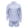 thumbnail image 4 of RMGVDSD Womens Summer Striped 2 Piece Outfits Casual Long Sleeve Button Down Shirt And Shorts Set Loose Sets Business Casual Dressy Outfit, 4 of 5