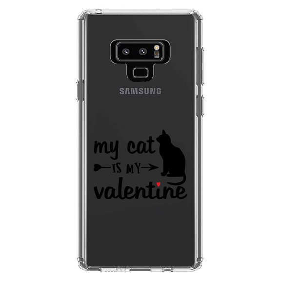 DistinctInk Clear Shockproof Hybrid Case for Samsung Galaxy Note 9 - TPU Bumper Acrylic Back Tempered Glass Screen Protector - My Cat is My Valentine