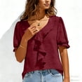 thumbnail image 5 of UAMVSH Womens Blouses Dressy Casual Short Sleeve Tunic Tops Summer Ruffle V Neck Business Work Shirts Fashion Clothing, 5 of 7
