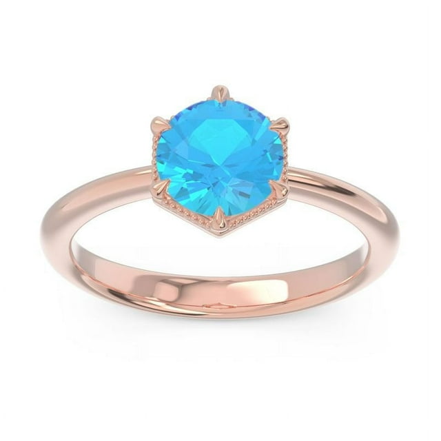 Bague de Designer 2.00 Carat Forme Ronde Topaze Bleue pour Mariage 14K Or Rose Taille 11.5 par Diamond-Capitals