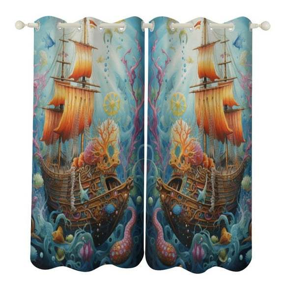 Underwater World Ship Coral Modern Window for Living Room Curtains for Child Bedroom Kitchen Decor Blinds Drapes