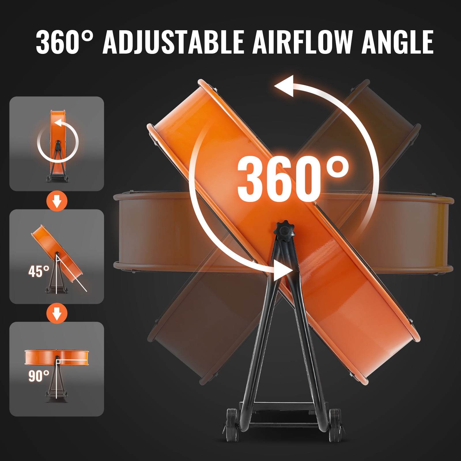 VEVOR Drum Fan, 24 Inch High Velocity Industrial Shop Fan, Heavy Duty Commercial Use 3-Speed 8600CFM, 360°Adjustable Tilting,0-2h Timer Industrial Floor Fan for Warehouse,Workshop,Factory, Basement
