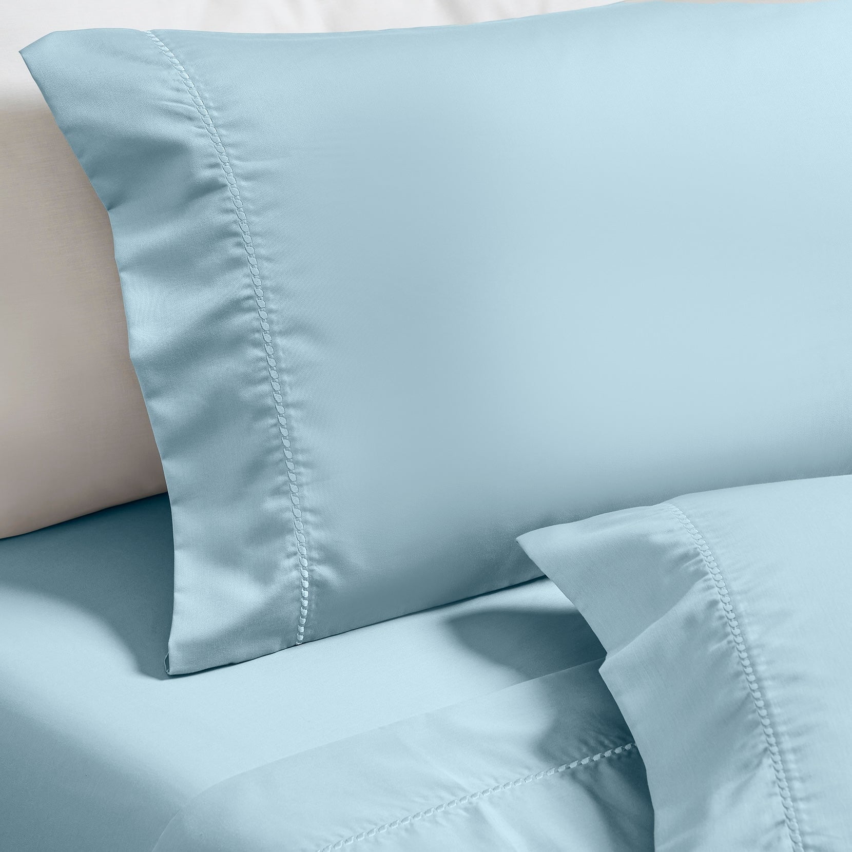 Superior Cotton Blend 600 Thread Count Dash Stitch Hem Sheet Set, Split King, Blue