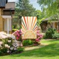 thumbnail image 4 of Hello Sunshine Garden Flag Boho Rainbow Sun 70s Groovy Garden Flag 12.5x18 inch Double Sided Small Burlap Yard Flag Vertical Seasonal Farmhouse Wedding Yard Outside Decorations, 4 of 6
