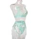 thumbnail image 4 of Conjunto de ropa interior de encaje floral de 3 piezas para mujer, sujetador sexy, bragas, liguero, azul cielo, L Inevent XX000052-26, 4 of 7