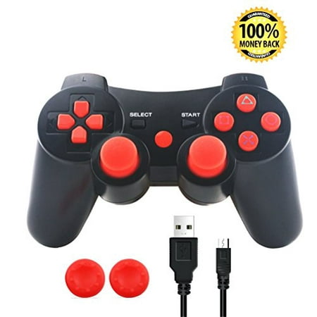 PS3 Controller, Wireless Bluetooth Gamepad Double Vibration Six-Axis Remote Joystick for Playstation 3 with Charging Cord (Best Ps3 Motion Controller Games)