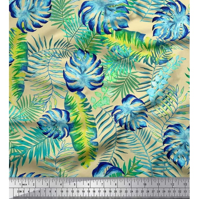 Soimoi Poly Georgette Fabric Leaves Tropical Print Sewing Fabric Yard 52 Inch Wide