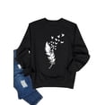 thumbnail image 3 of TWY Women Feather Bird Print Round Neck Long Sleeve Sweatshirt, 3 of 7