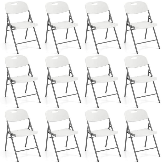 Costway Folding Chairs Set of 12 HDPE Plastic Chairs with Metal Frame for Home Office