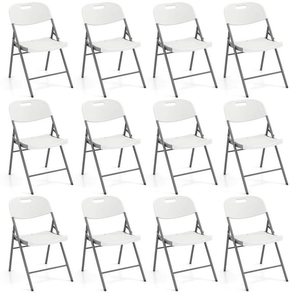 Costway Folding Chairs Set of 12 HDPE Plastic Chairs with Metal Frame for Home Office