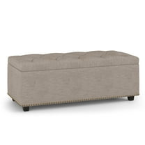 Simpli Home Hamilton 44 inch Wide Traditional Rectangle Lift Top Rectangular Storage Ottoman in Natural Linen Look Fabric, Assembled