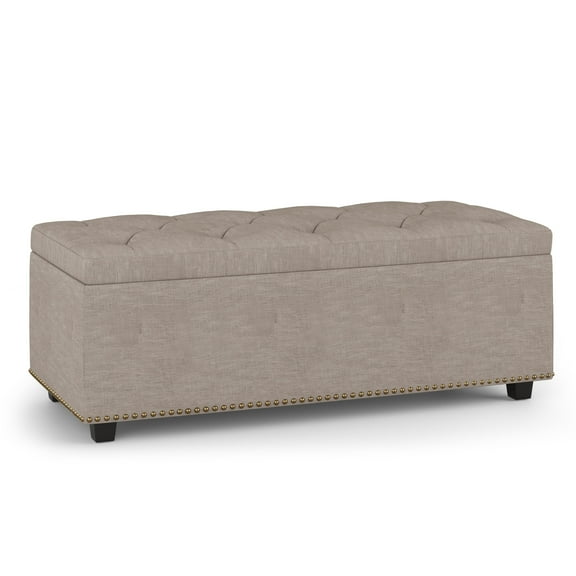Simpli Home Hamilton 44 inch Wide Traditional Rectangle Lift Top Rectangular Storage Ottoman in Natural Linen Look Fabric, Assembled
