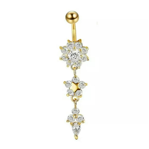 GKNET Beauty Crystal Flower Dangle Navel Belly Button Ring Bar Body Piercing Jewelry-Gold- Ball