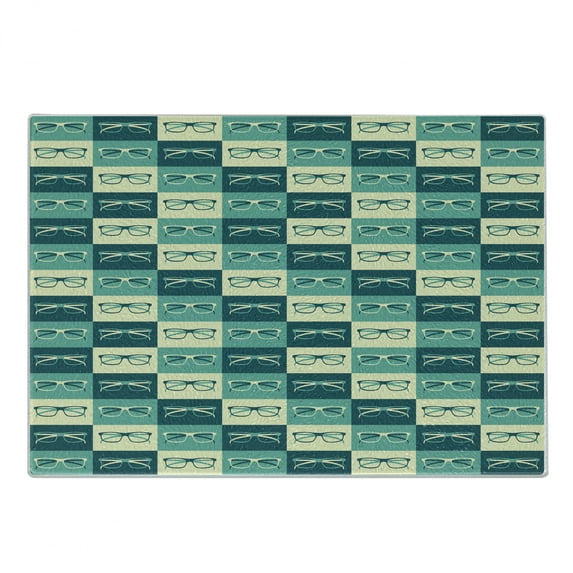 Indie Cutting Board, Pattern with Eyeglasses in Vintage Style Hipster Cool Design Modern, Decorative Tempered Glass Cutting and Serving Board, Small Size, Petrol Blue Turquoise, by Ambesonne