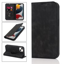 Feishell Wallet Case for iPhone 13,Built-in Magnet Compatible with Magsafe Charger,Premium PU Leather Magnetic Closure Flip Holder RFID Blocking Card Slots Anti-falling Phone Cover,Black