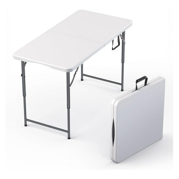4 Feet Foldable Table Adjustable Height with Built in Handle, Steel Legs | Heavy Duty Portable | Perfect for Party, Dining, Wedding, Events, Picnic Indoor, Outdoor, Camping, Utility, Folding