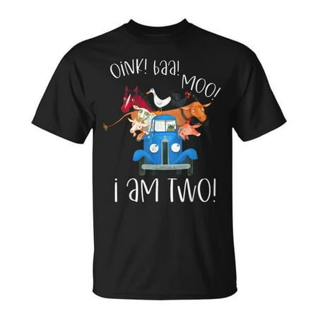 Oink Baa Moo I Am Two Farm Animals Blue Truck Birthday Boy T Shirt Seseable UK T Shirt Tee Unisex, Color: Black, Size: S