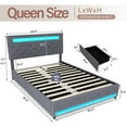 thumbnail image 7 of LED Bed Frame Queen Size with 4 Storage Drawers + 2 USB Ports and Outlets, Adjustable Upholstered Headboard, Solid Wooden Slat Support, No Box Spring Needed, 7 of 7