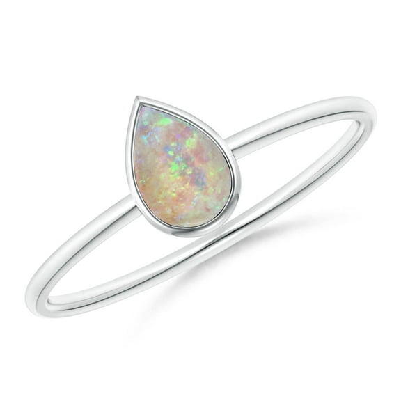 Angara Natural Opal Ring - Pear-Shaped Opal Solitaire Ring in 925 Sterling Silver for Women | October Birthstone Jewelry (Ring Size = 6.5)