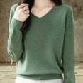 thumbnail image 2 of Oksale V Neck Sweaters for Women Casual Cozy Long Sleeve Fleece Tops Warm Winter Solid Knit Sweater Pullover Army Green 2XL, 2 of 7