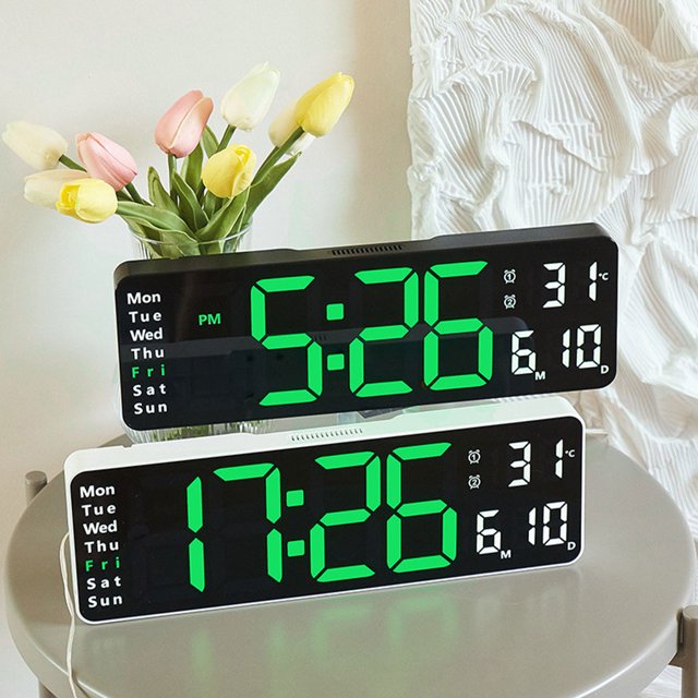 Baohd Wall-mounted Dual Alarms LED Clocks Large Digital Display For Wide Applicable Scenarios white green