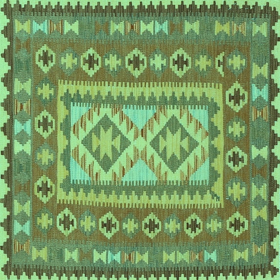 Ahgly Company Machine Washable Indoor Square Persian Turquoise Blue Traditional Area Rugs, 6' Square
