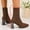 #242-Coffee, variant on Women's Knit Elastic Pointed Toe Chunkys Heel Slip-On Mid-Calf Boots for Casual Wear Comfortable and Flexible Fit