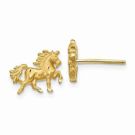 Primal Gold 10 Karat Yellow Gold Satin and Diamond-cut Unicorn Post Earrings