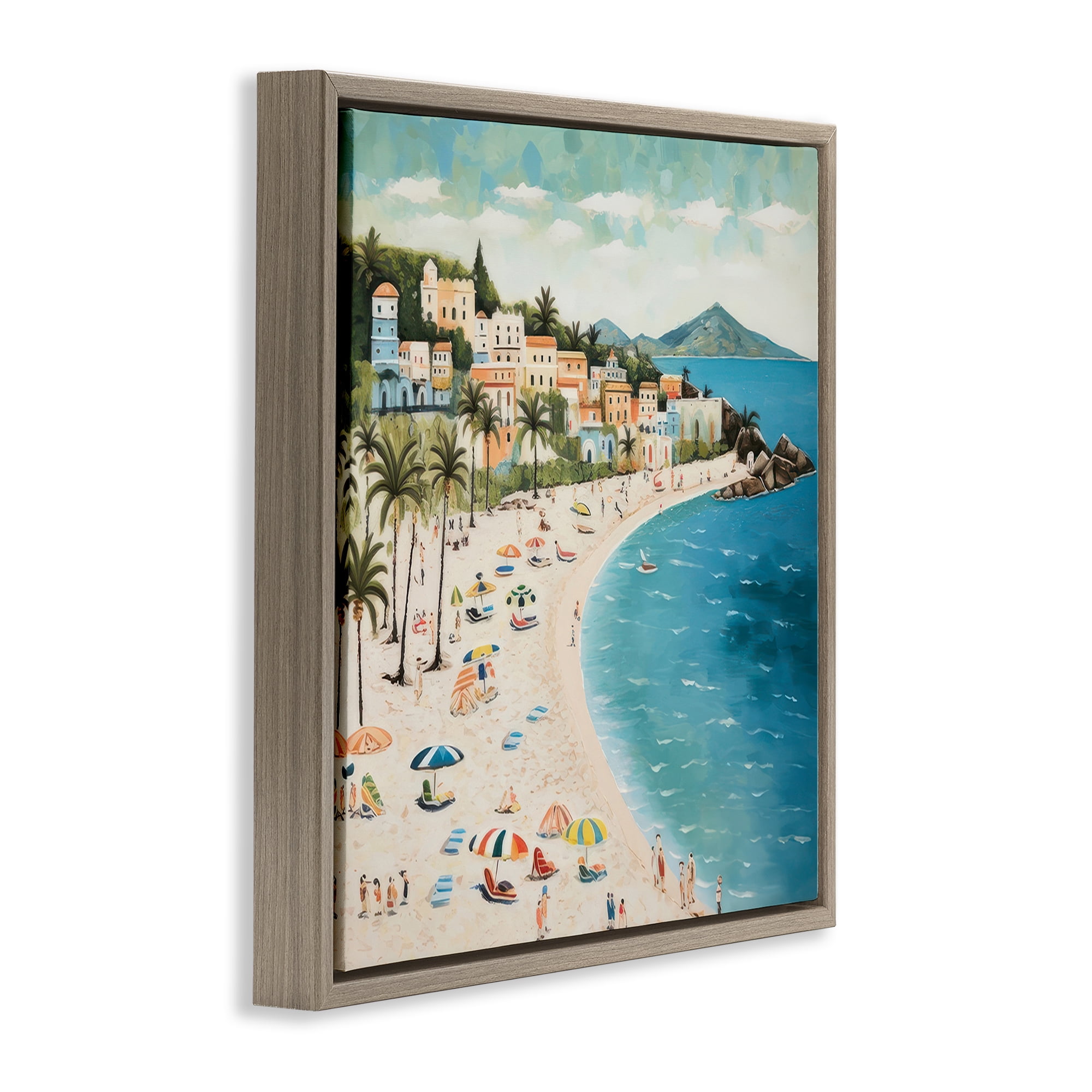 Stupell Industries Beach Water's Edge Nautical & Beach Painting Brown Floater Framed Canvas Art Print Wall Art, 25 x 25