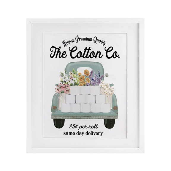 Stupell Industries Farmhouse Toilet Paper Delivery Truck White Framed Print Under Glass, 13 x 16, by Lettered and Lined