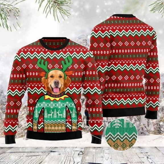 Golden Retriever Reindeer 3D Christmas Sweater, Funny Xmas Sweater, Sweater Xmas