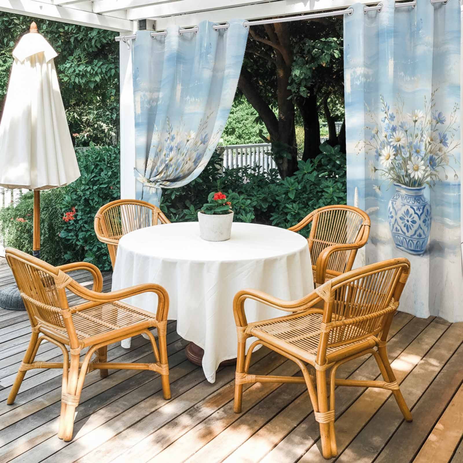 Summer Ocean Flower Outdoor Curtains for Patio, Country Nautical Sea Starfish Oil Painting Style Sunshade Privacy Drapes Grommet Waterproof Outside Curtains for Porch Balcony 54"x 108", 1 Panel