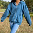 thumbnail image 3 of Fashion Women' Zip Up Hoodie Retro Hooded Jacket with Zipper Womens Hoodie Jacket with Sweatshirt Solid Color Sweatshirt Coat for Women -, 3 of 10