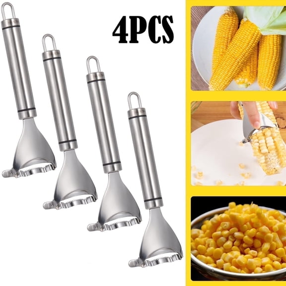 OFEFE 4 Pcs Corn Peeler,Corn Stripper on The Cob Remover Tool,Stainless Steel Multifunctional Kitchen Grips Planer Cob Cutter Kernels