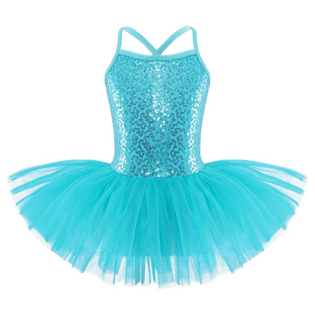 Moggemol Camisole à Paillettes pour Filles, Justaucorps de Ballet, Robe Tutu, Costumes de Danse Scintillants, Bleu 3TG
