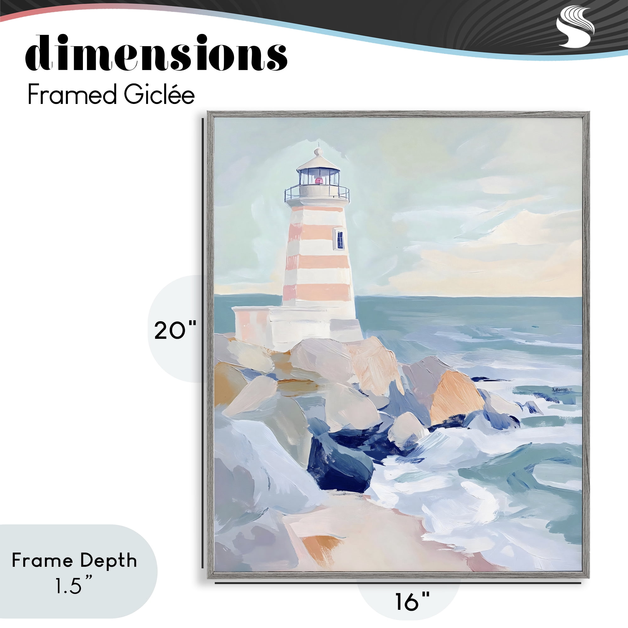 Stupell Industries Coastal Lighthouse in Pastels Gray Framed Giclee Art, design by Creative Studio